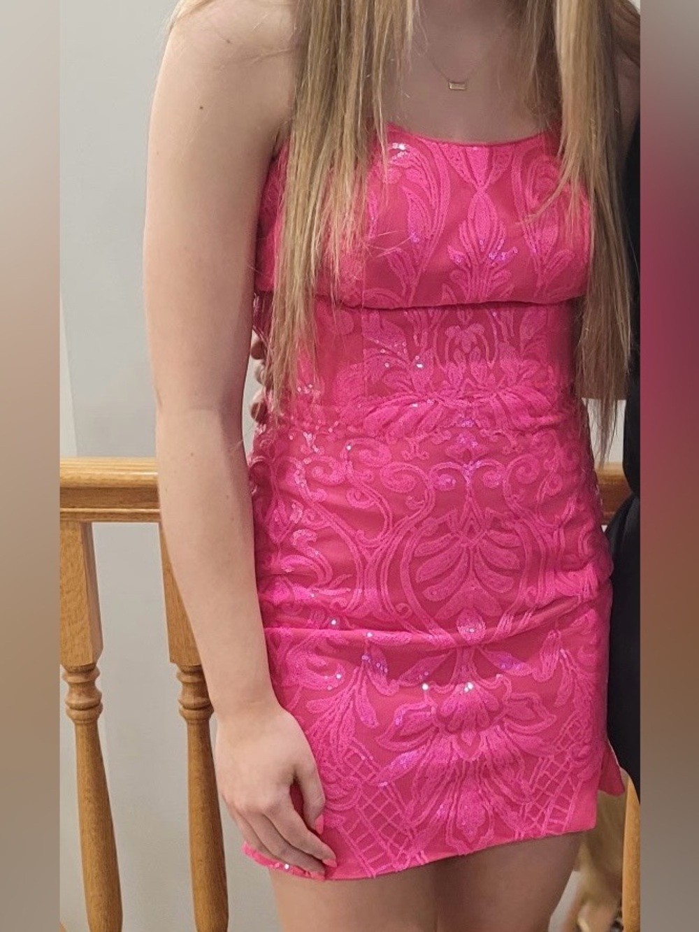 Hot Pink Embellished Mini Dress - Women's